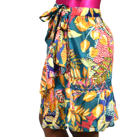 Cynthia Rowley Wrap Skirt Colorful Blue Tropical Foliage Leaf Print Sarong Large - Picture 3 of 16